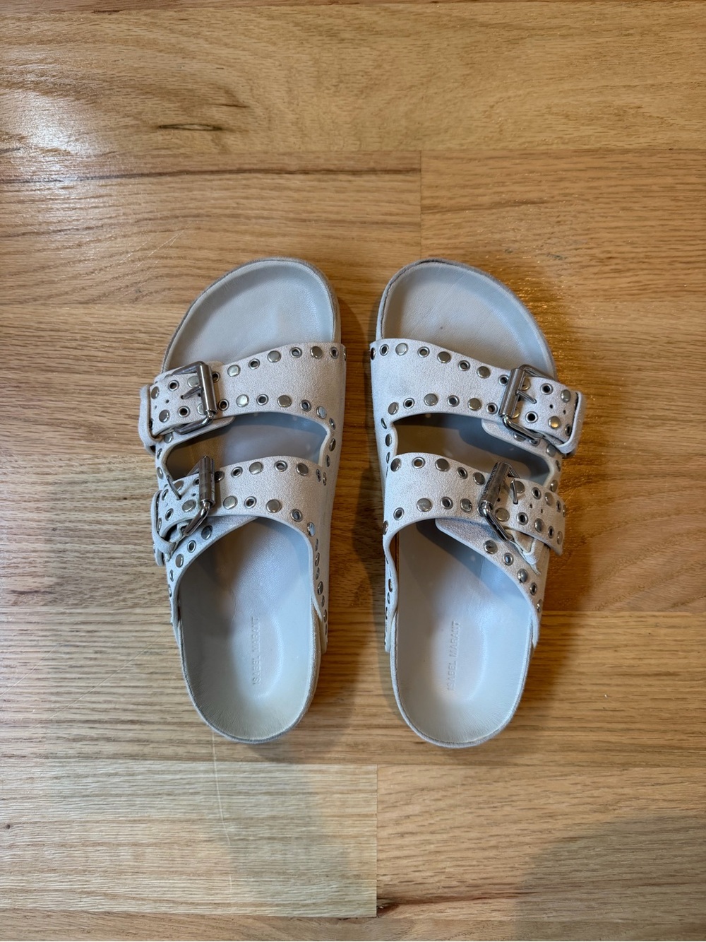 Isabel Marant White Studded Double-Buckle Slide Sandals